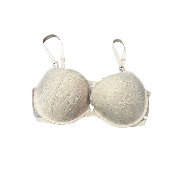 Victoria's Secret Sexy Tee Posey Lace Push Up Bra Beige Sz 40DD Mesh Intimate - Picture 1 of 11